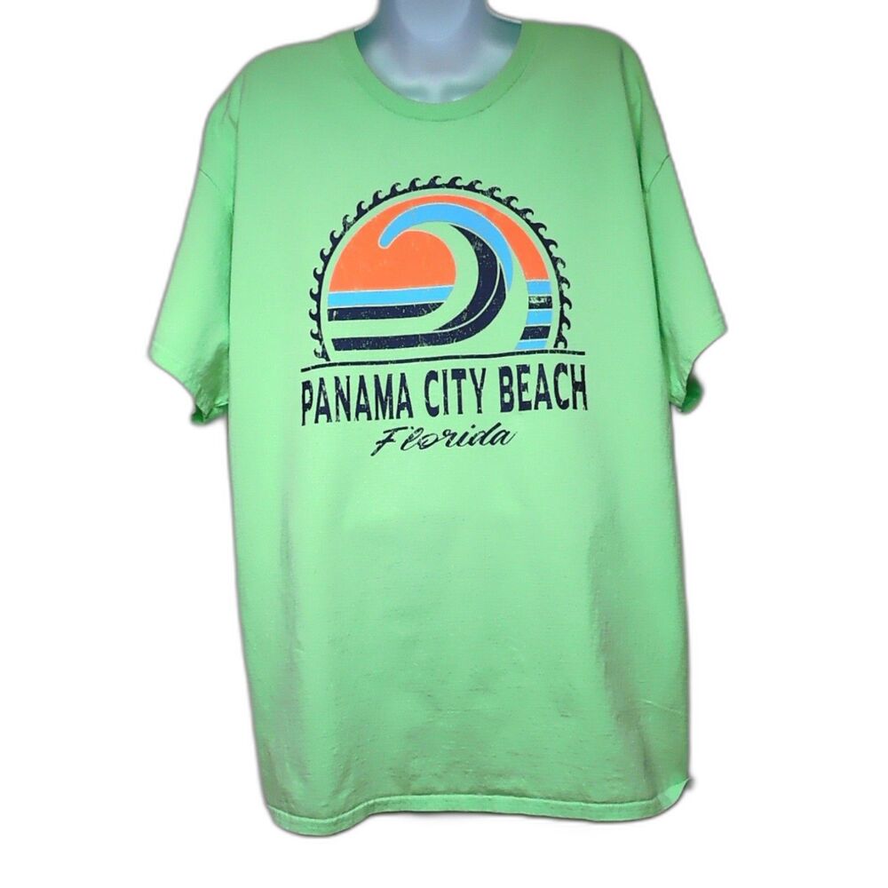 Men's Panama City Beach Florida T Shirt Sz. XL Gildan All Cotton Lt. Green